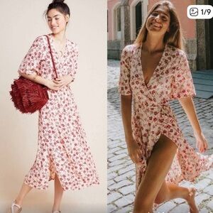 Faithfull The Brand × Anthropologie Rivera Wrap Dress Sz 6 Cream Pink